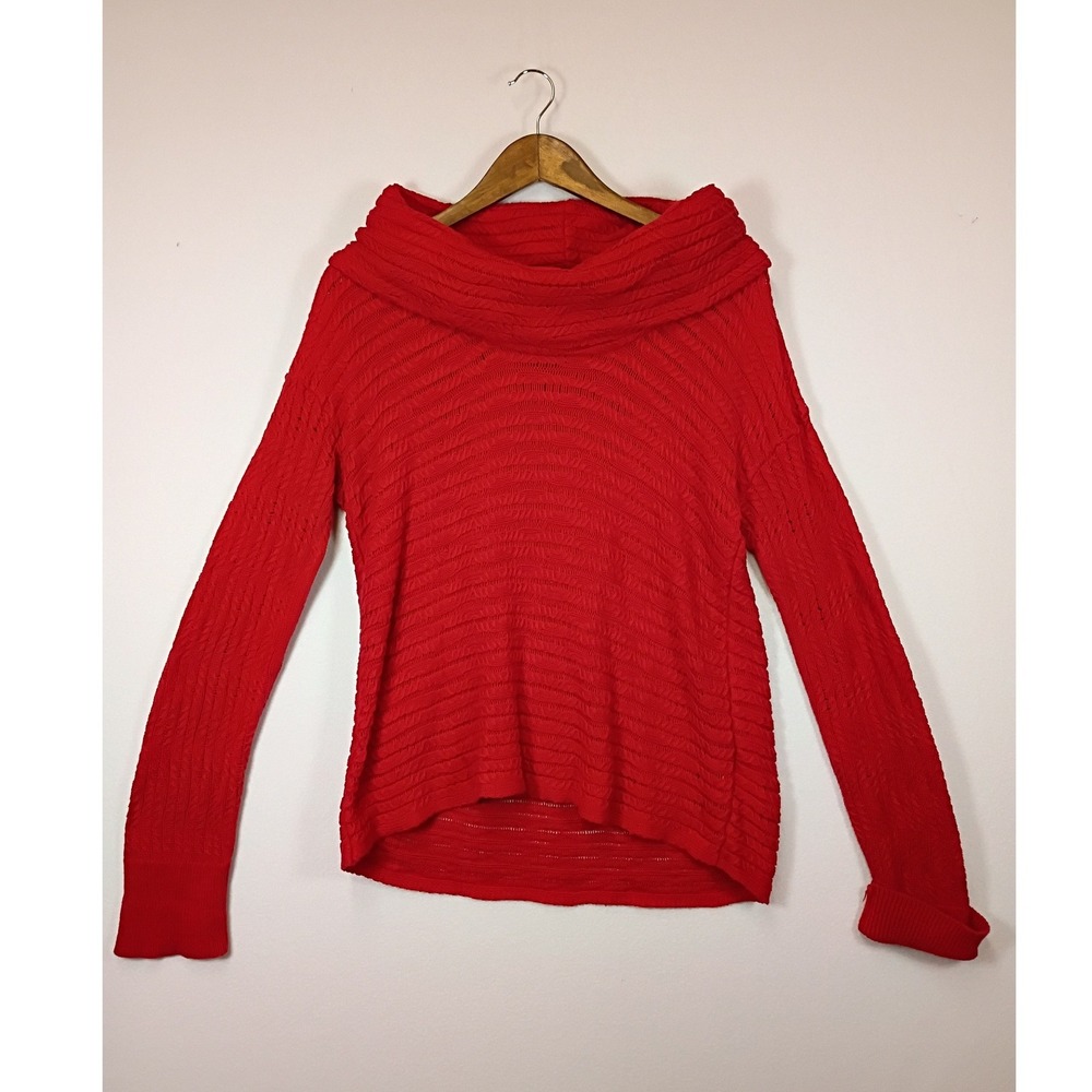 Cozy Red Calvin Klein Jeans Womens Large Cowl‎ Neck Textured Cable Knit Sweater